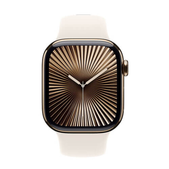 Apple Watch Series 10 46mm Gold Titanium Case with Starlight Sport Band M/L (MWYY3)