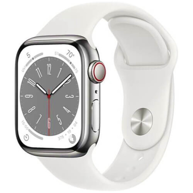 Apple Watch Series 8 41mm Silver Stainless Steel with White Sport Band (MNJ53)