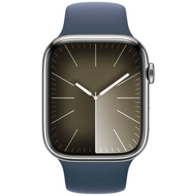 Apple Watch Series 9 GPS + Cellular 41mm Silver Stainless Steel with Storm Blue Sport Band S/M (MRJ23)