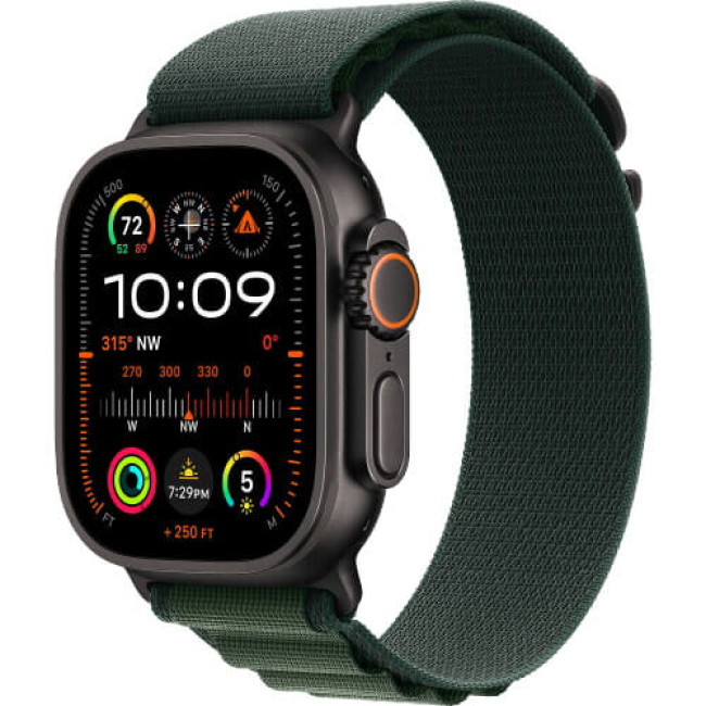 Apple Watch Ultra 2 Black Titanium with Dark Green Alpine Loop Small (MX4Q3)