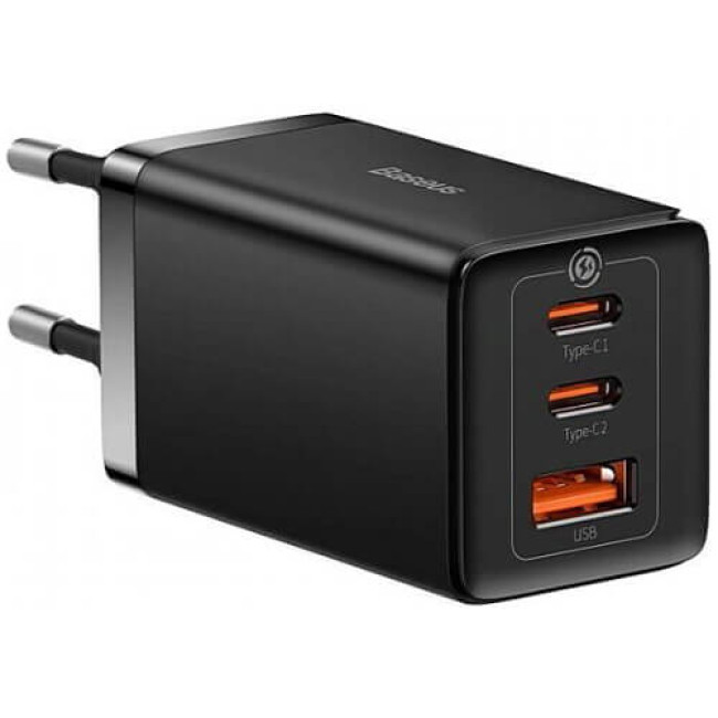 Зарядний пристрій Baseus GaN5 Pro Fast Charger 2C+U 65W Black w/Type-C to Type-C (CCGP120201)