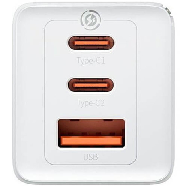 Зарядний пристрій Baseus GaN5 Pro Fast Charger 2C+U 65W White w/Type-C to Type-C (CCGP120202)