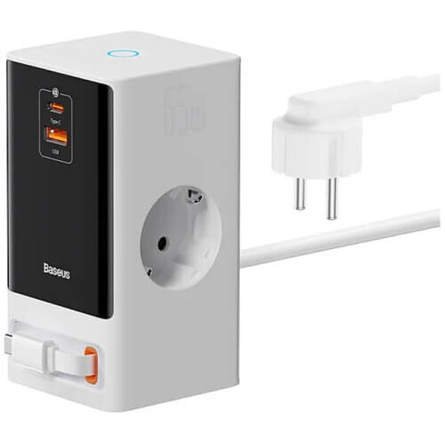 Зарядний пристрій Baseus PowerCombo Digital PowerStrip 2AC+1U+1C+Retractable-C 65W Smart Version with 1.5m power cord