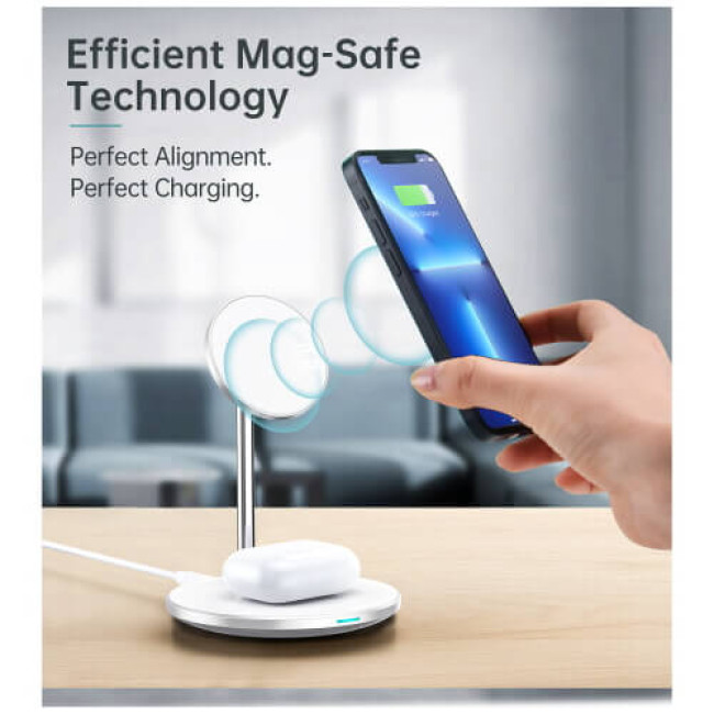 Бездротове ЗУ Choetech Magnetic 2 in 1 magnetic Wireless Charging Stand White (T581-F)