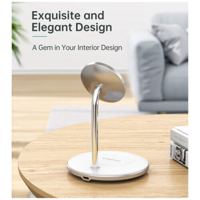 Бездротове ЗУ Choetech Magnetic 2 in 1 magnetic Wireless Charging Stand White (T581-F)