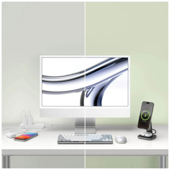 Бездротове ЗУ Satechi 2-in-1 Foldable Qi2 Wireless Charging Stand Space Gray (ST-Q21FM)