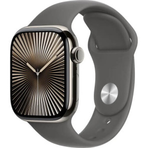 Apple Watch Series 10 42mm Natural Titanium Case with Stone Gray Sport Band M/L (MWXE3)