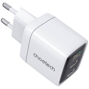 Зарядний пристрій Choetech 35W GaN Dual USB-C Display Wall Charger White (PD6051-WH)