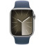 Apple Watch Series 9 GPS + Cellular 41mm Silver Stainless Steel with Storm Blue Sport Band S/M (MRJ23)