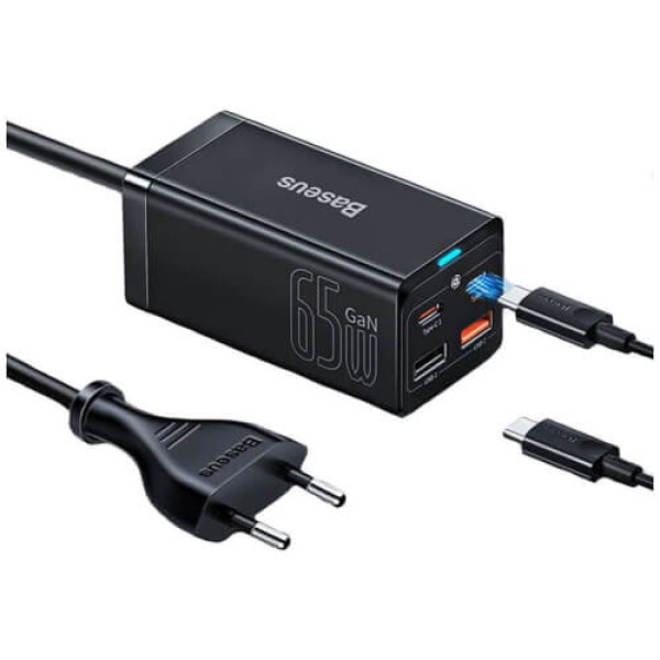Зарядное устройство Baseus GaN 3 Pro 2xUSB 2xType-C 65W Black with Type-C/Type-C 100W (CCGP040101)