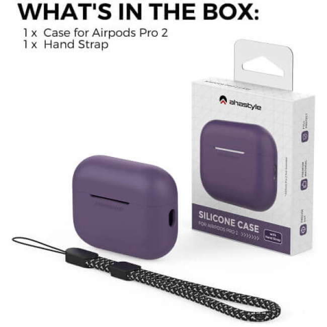 Чехол AhaStyle Silicone Case для AirPods Pro 2 with strap Dark Purple (X003ECKN77)