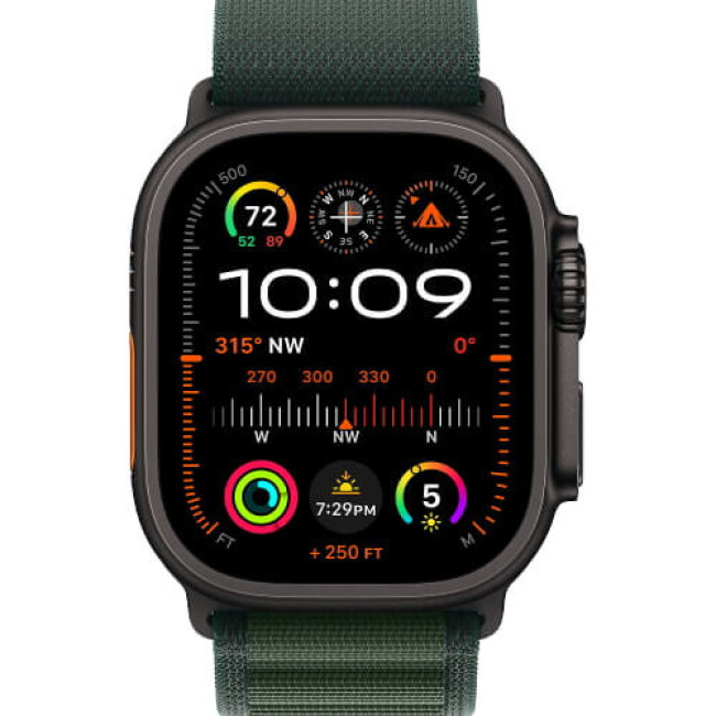 Apple Watch Ultra 2 Black Titanium with Dark Green Alpine Loop Large (MX4T3)
