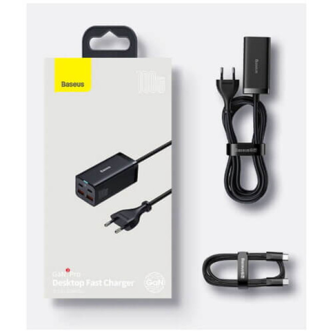 Зарядное устройство Baseus GaN 3 Pro 2xUSB 2xType-C 65W Black with Type-C/Type-C 100W (CCGP040101)