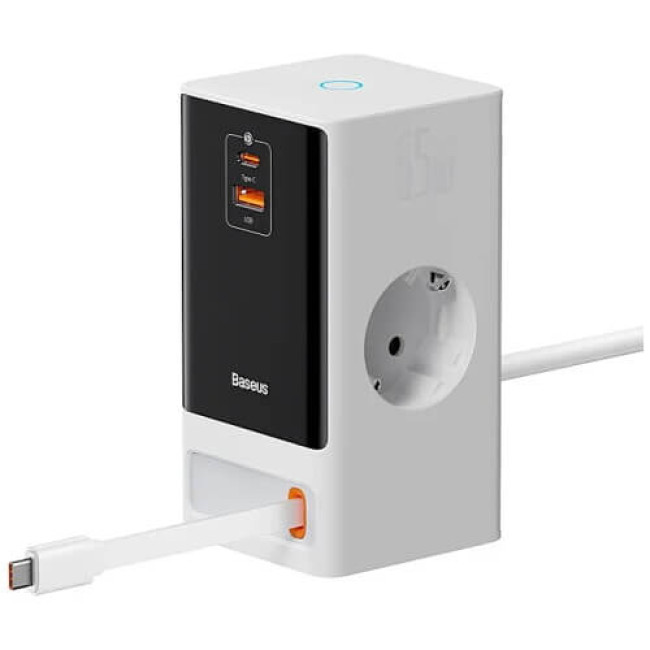 Зарядное устройство Baseus PowerCombo Digital PowerStrip 2AC+1U+1C+Retractable-C 65W Smart Version with 1.5m power cord