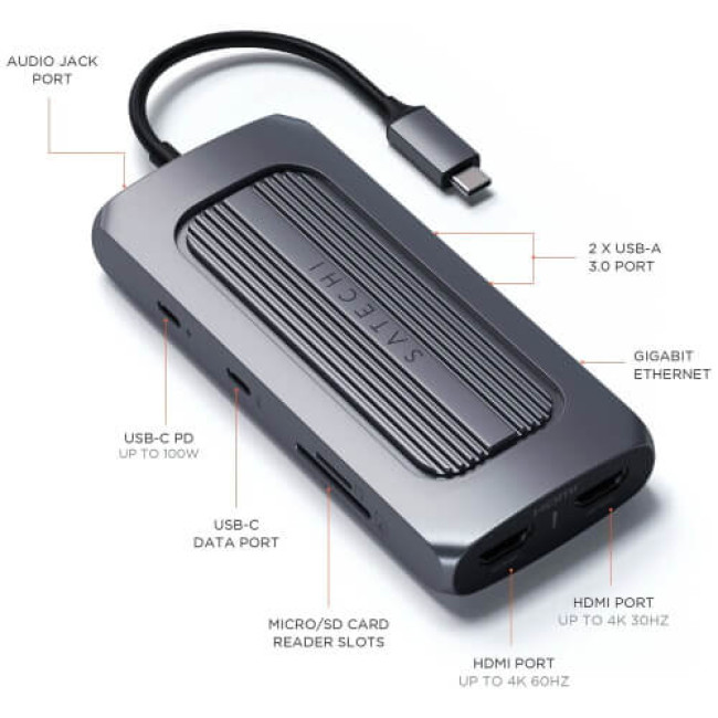 Адаптер Satechi Aluminum USB-C Multi-Port MX Adapter Space Gray (ST-UCMXAM)