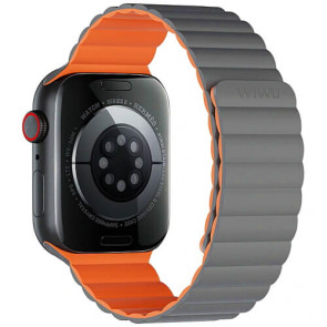 Ремешок для Apple Watch 42/44/45/49mm WIWU Magnetic Silicone Band Series (Grey-Orange) (Wi-WB001)